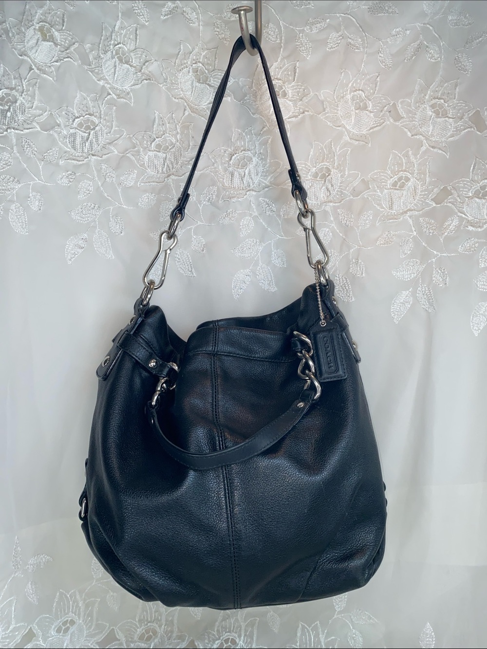 Coach F17165 Brooke Leather Hobo Shoulder Bag in Black